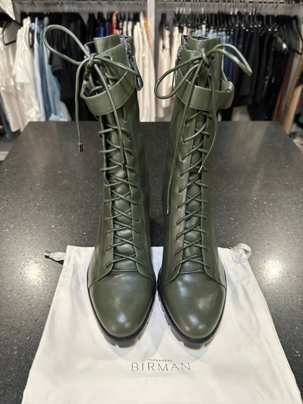 Alexandre Birman | Evelyn 85 Waterproof Leather Boots | Moss Green | EU 42 - Picture 3 of 12